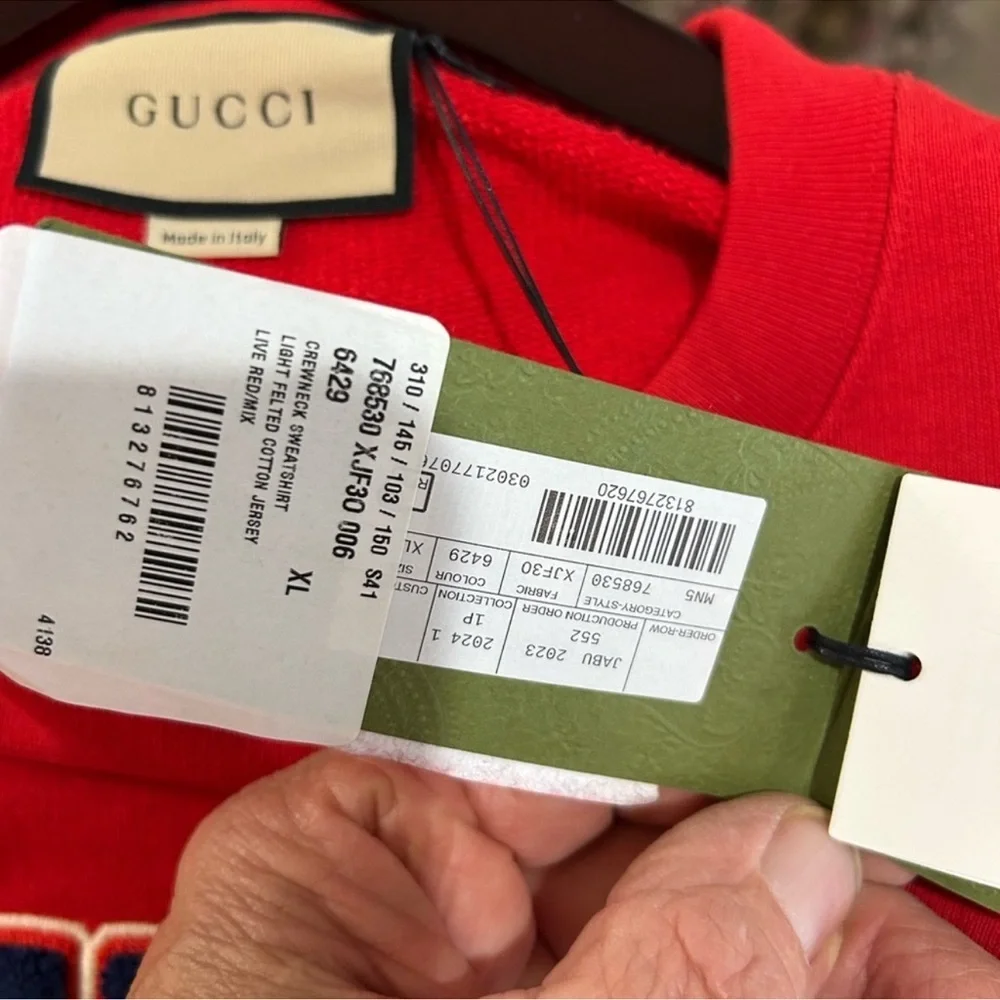 Men’s Gucci logo embroidered cotton jersey sweatshirt, size X L. made in Italy